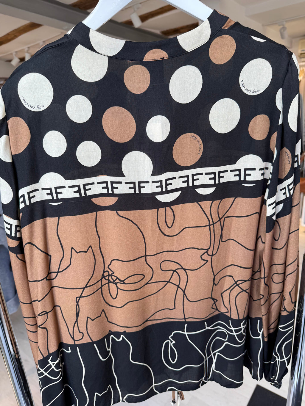 Patterned Blouse in Brown Black and Cream White
