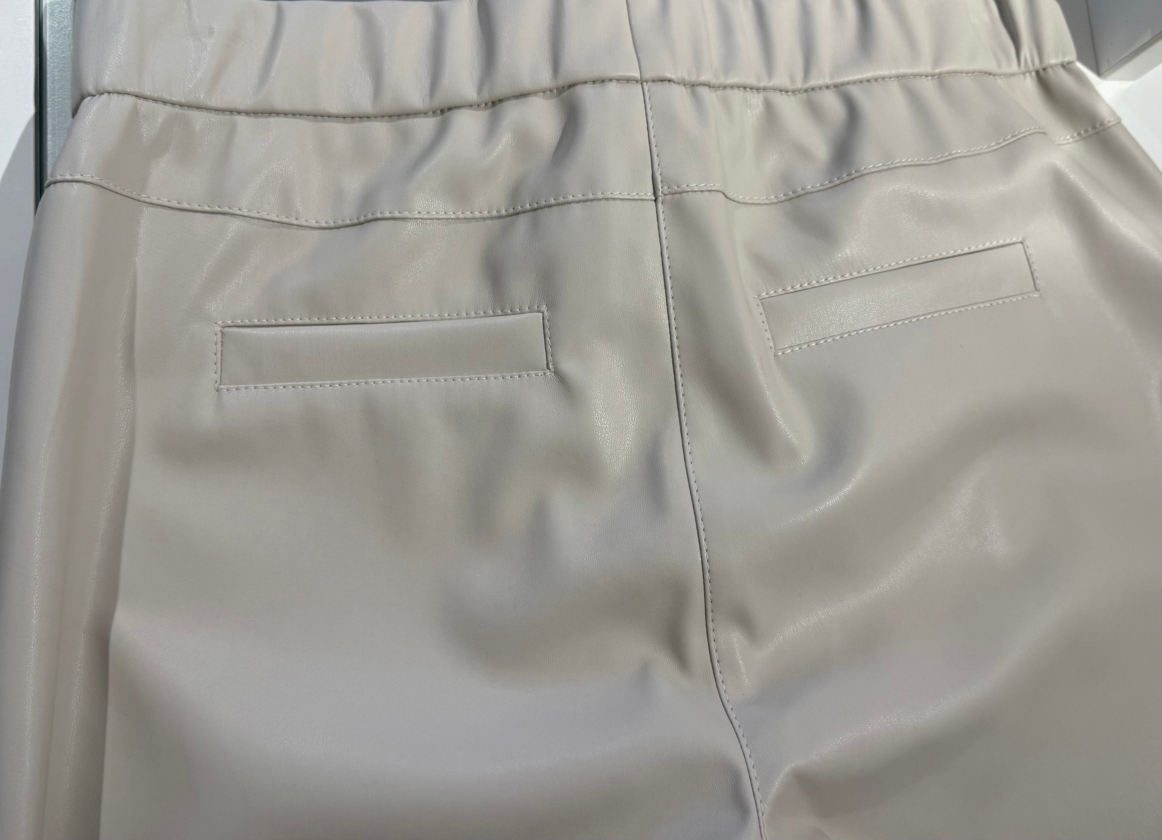 Faux Leather Pants with Decorative Back Pockets