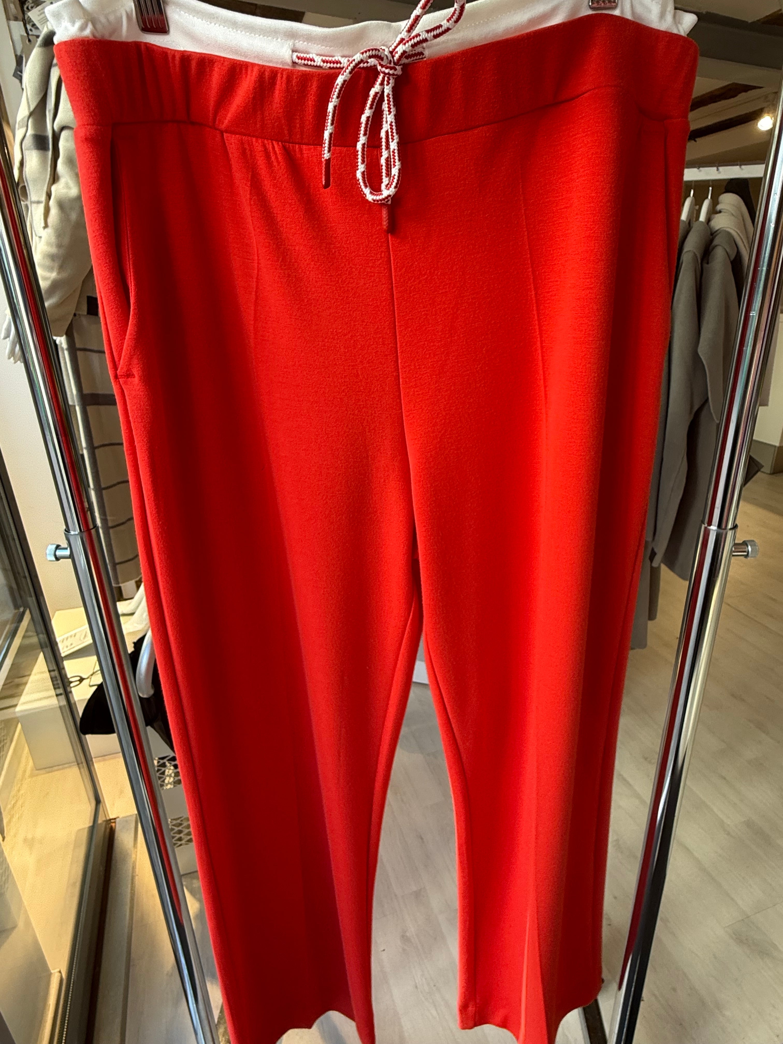 Red Viscose Blend Pants with Drawstring Detail