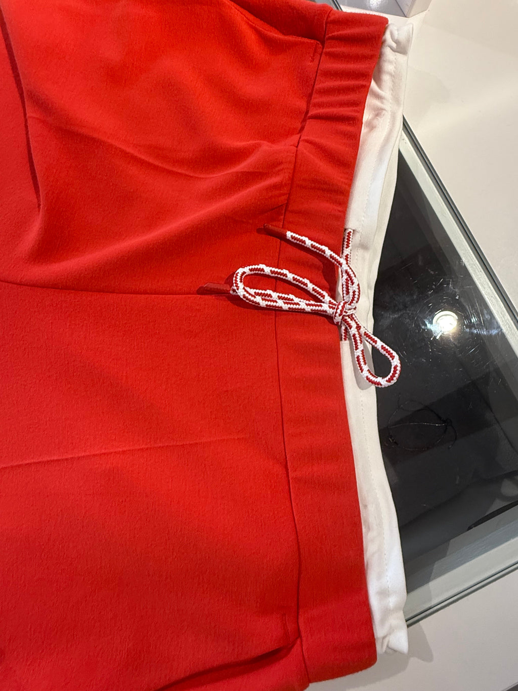 Red Viscose Blend Pants with Drawstring Detail