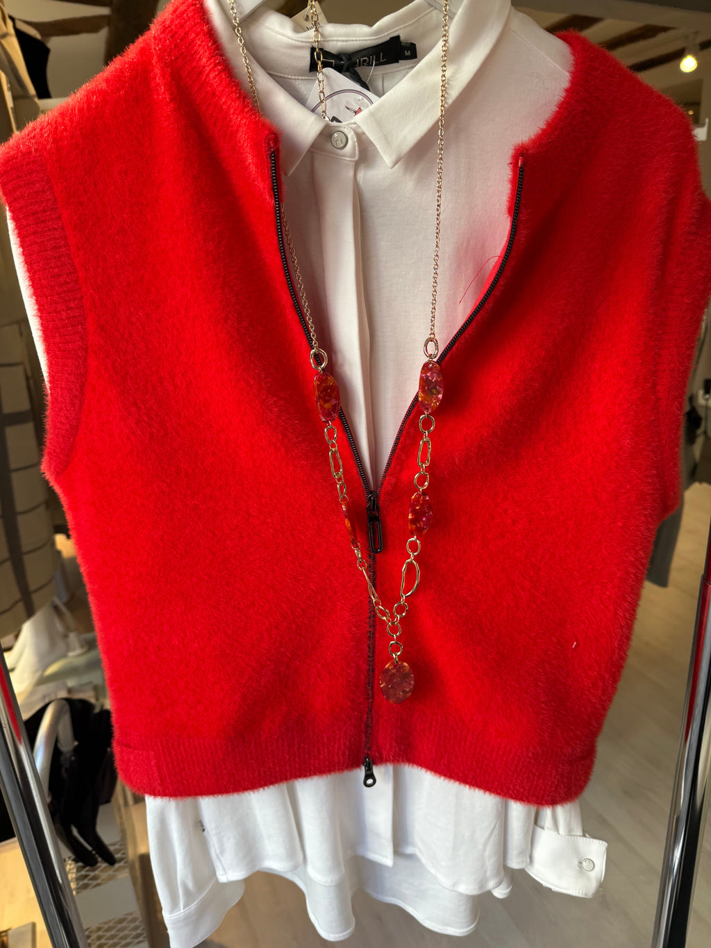 Red Sleeveless Knit Vest with Zipper