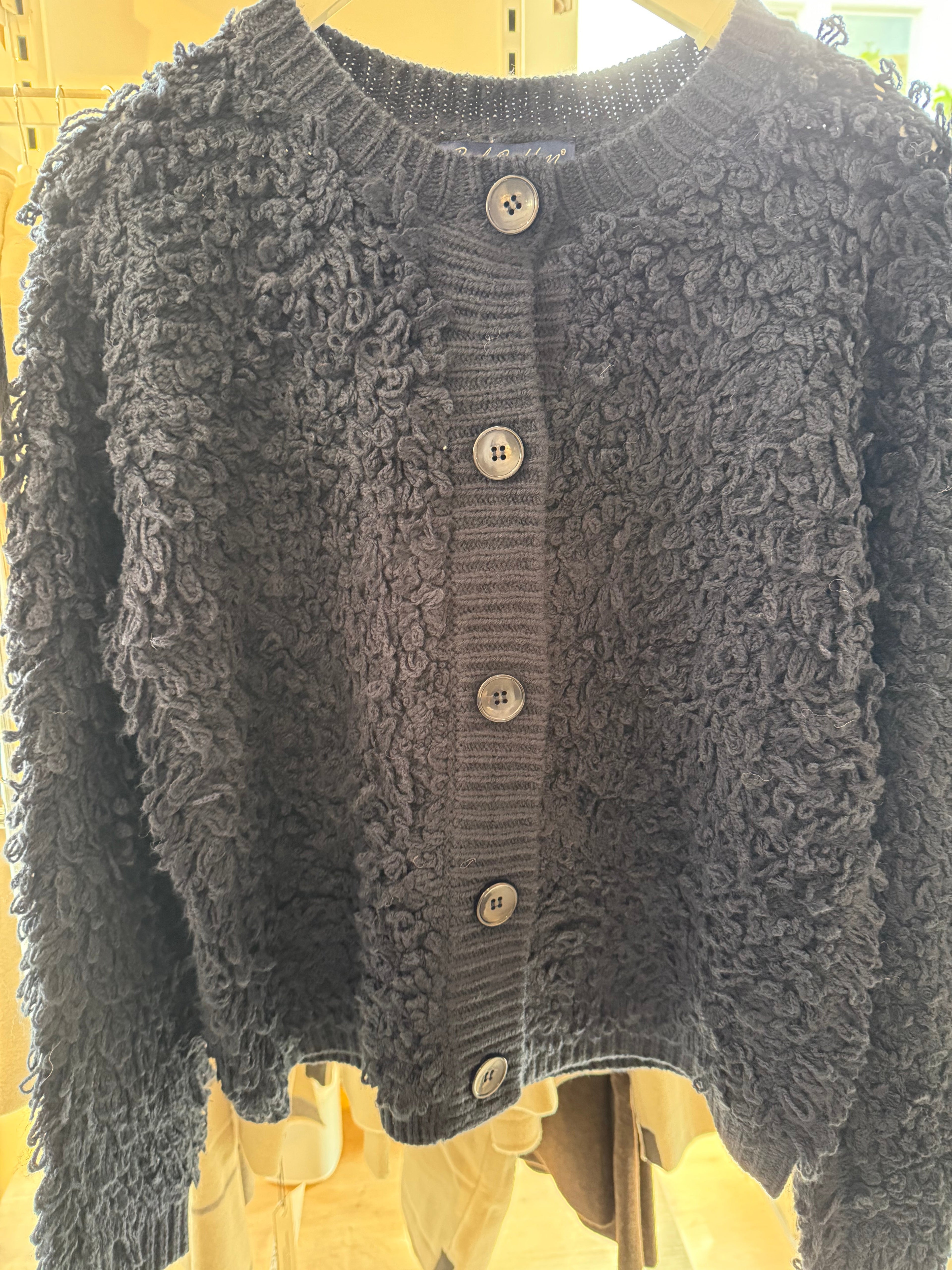 Navy Knit Top with Button Front Jacket Loops