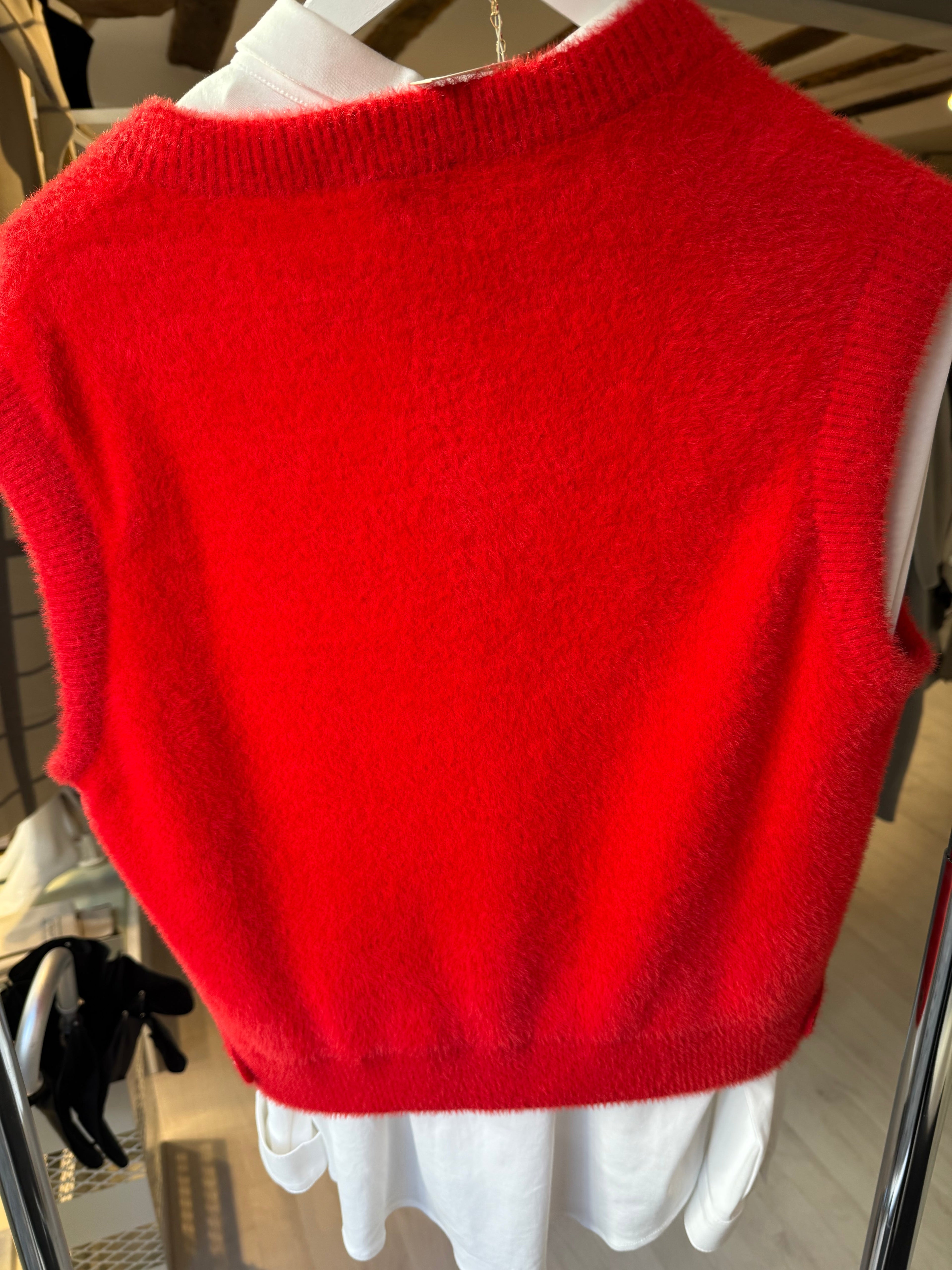 Red Sleeveless Knit Vest with Zipper