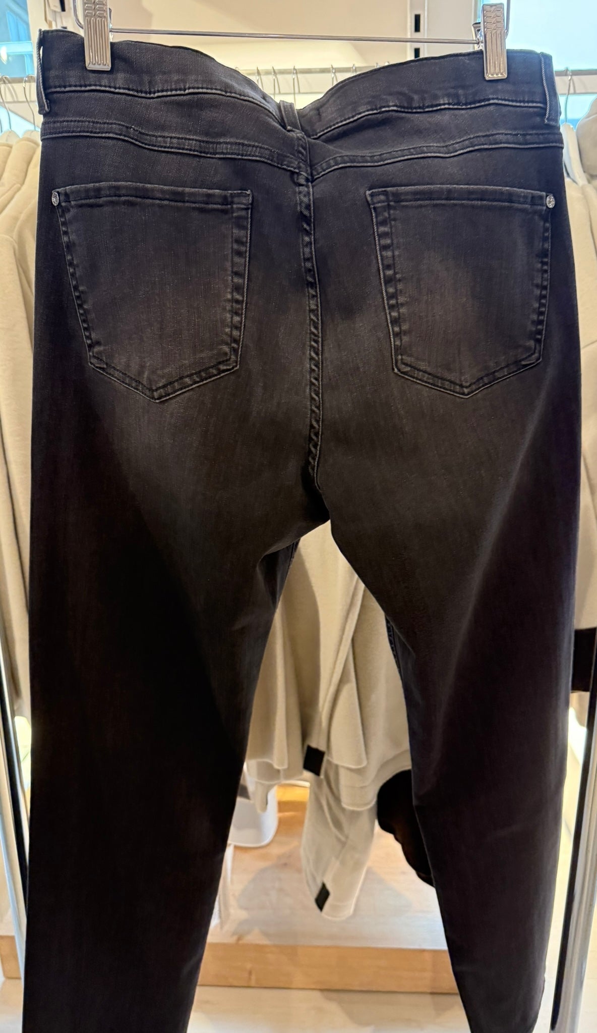 Grey Denim Jeans with Distressed Details & Metal Rivets