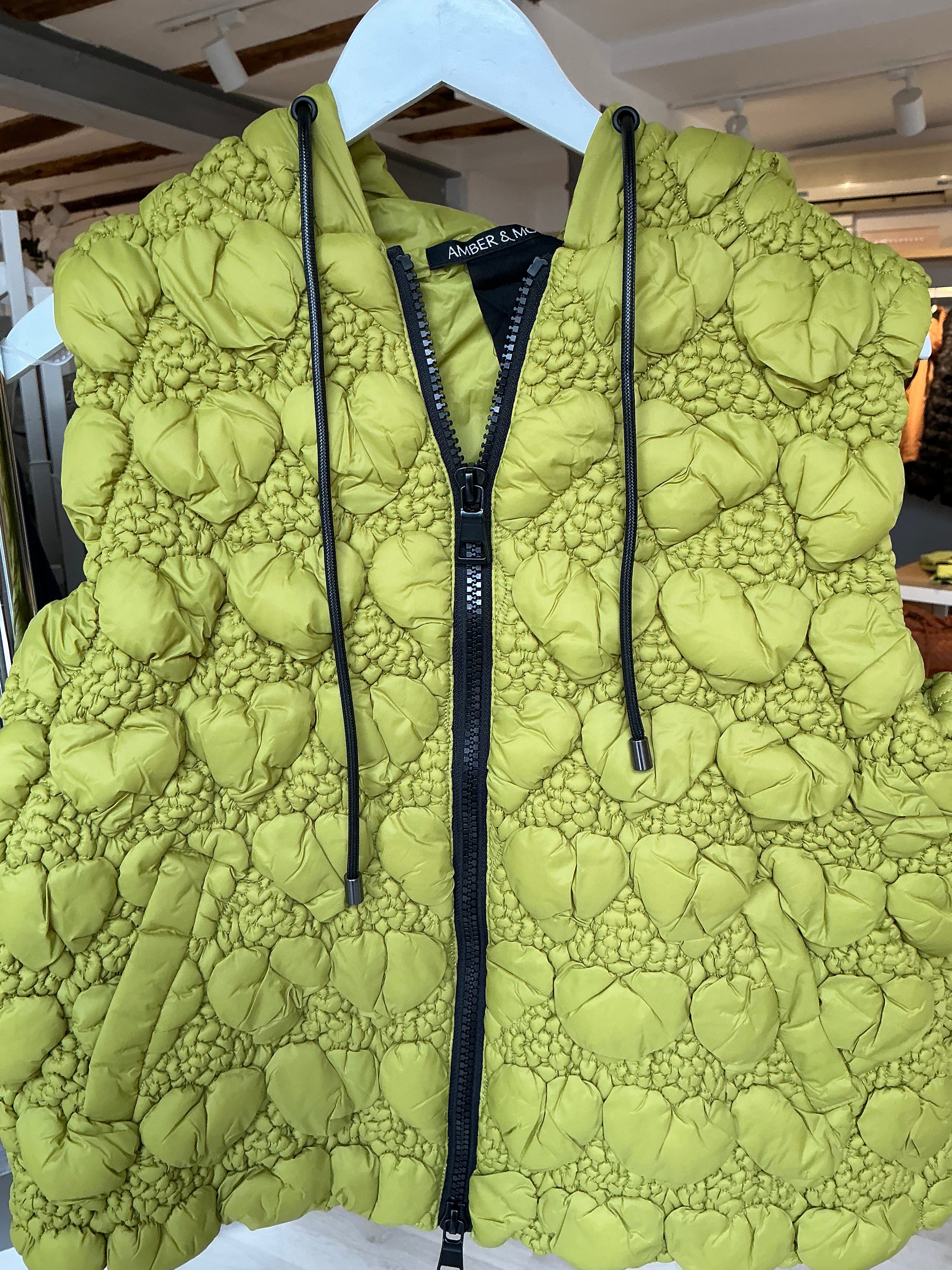 3D Bubble Effect Quilted Vest Basil Green