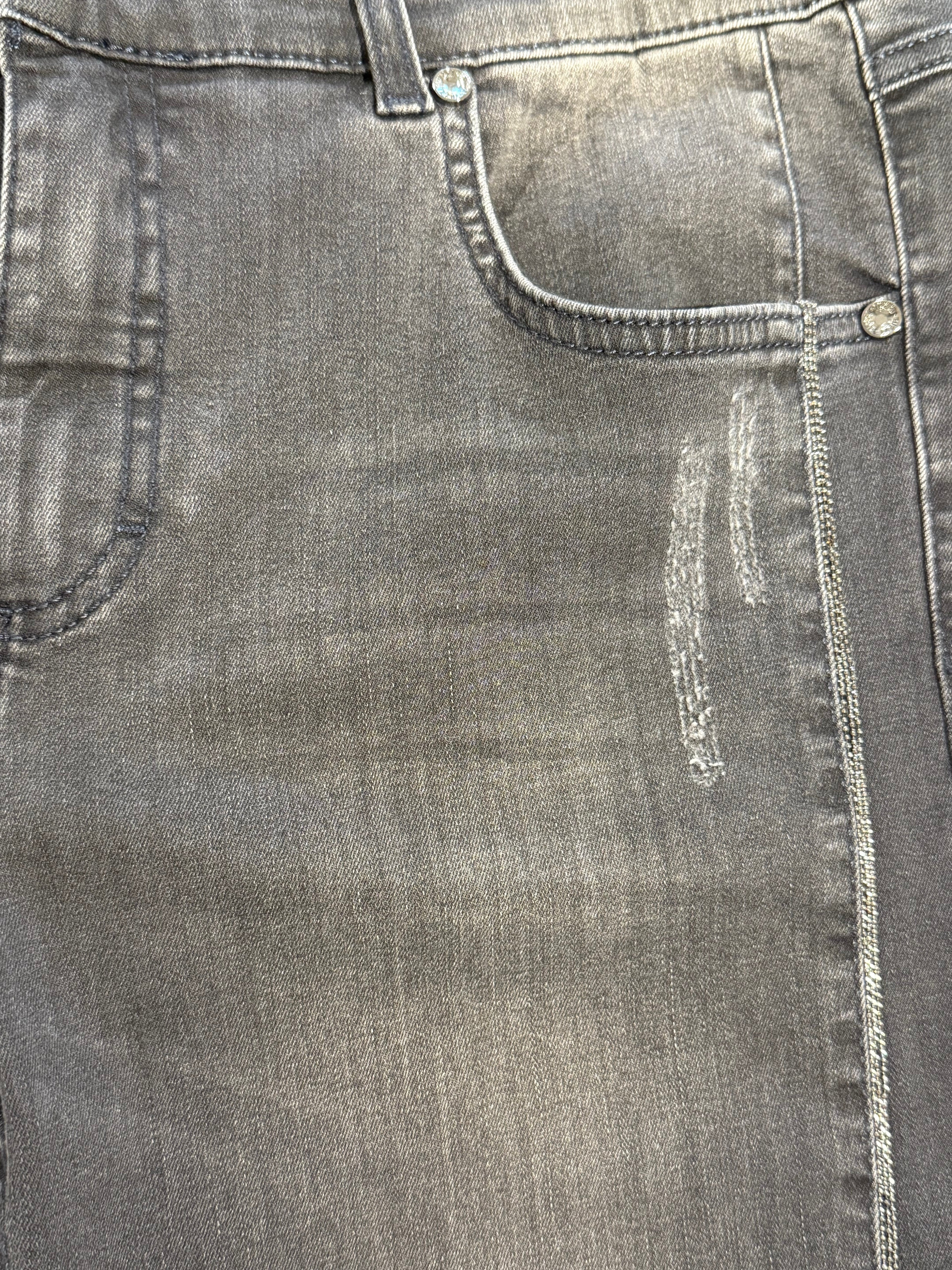 Grey Denim Jeans with Distressed Details & Metal Rivets