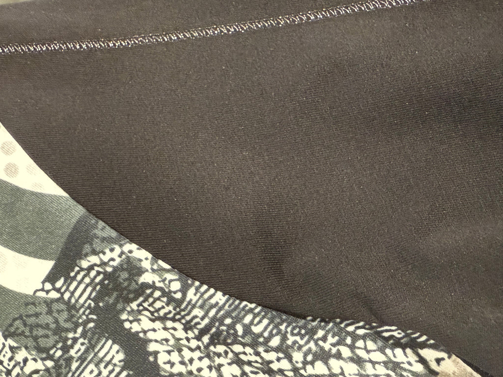 Black Dress with Patterned Front and Drawstring Detail