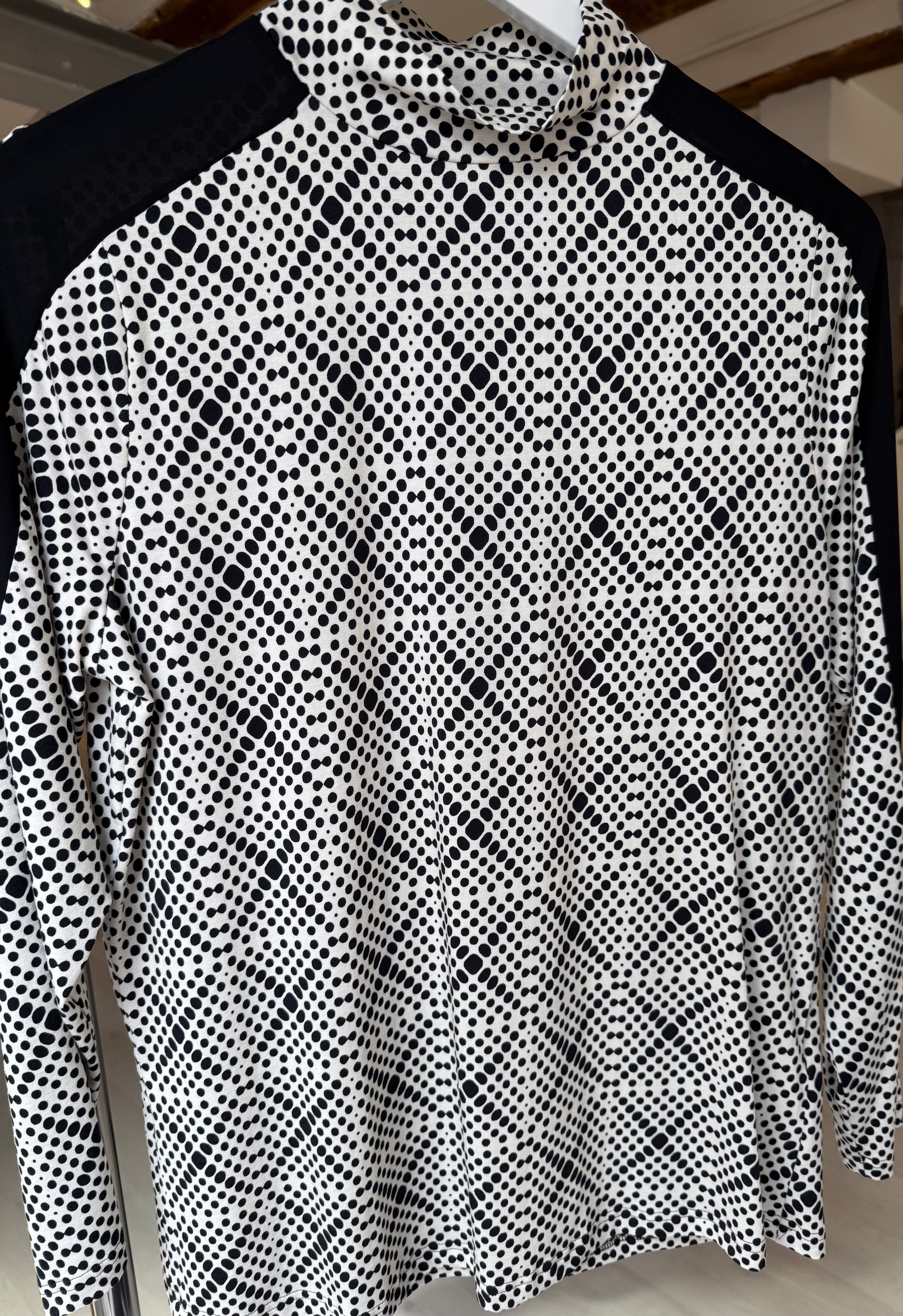 Patterned Long Sleeve Top with Black Shoulder Stripes