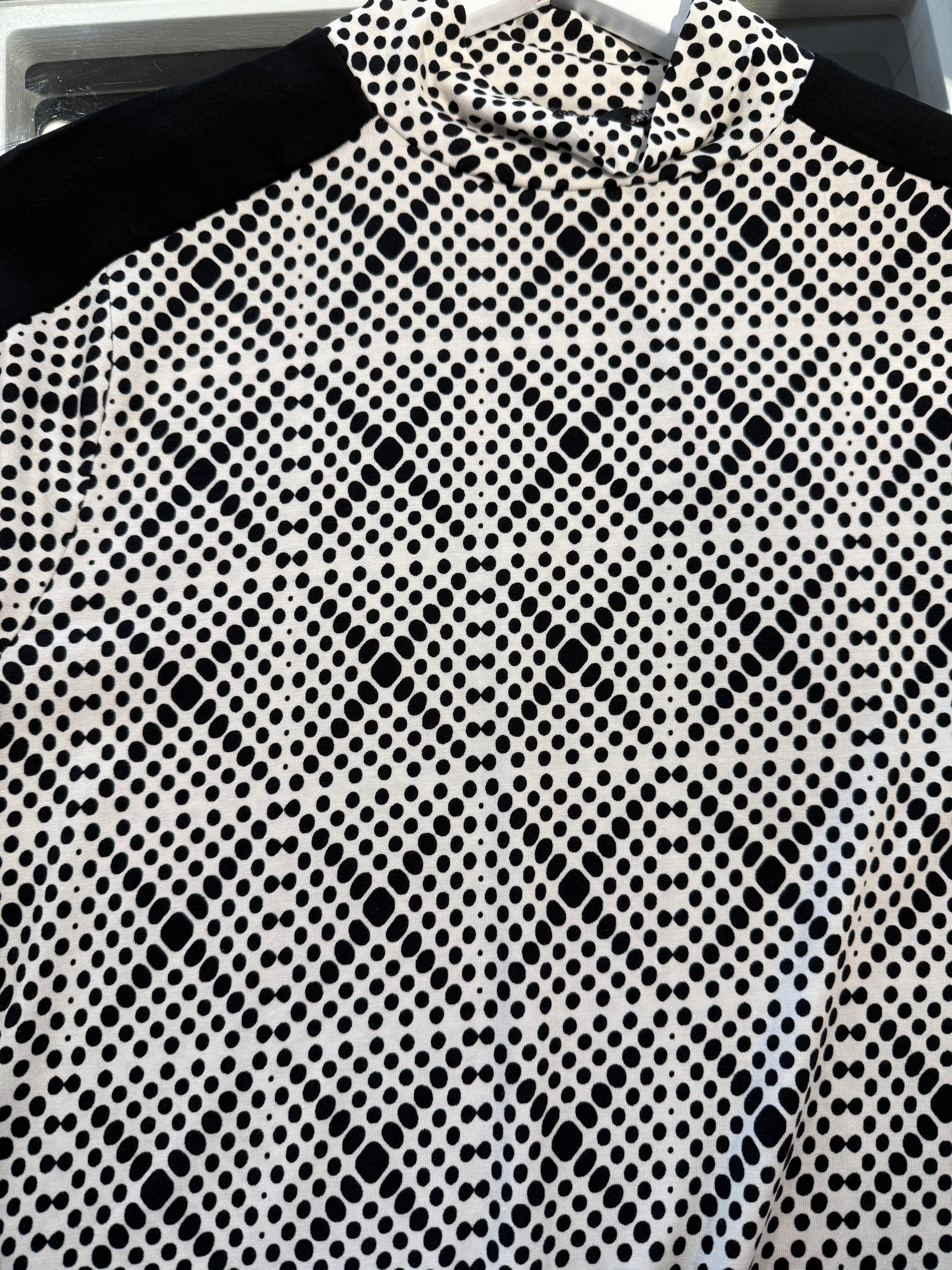 Patterned Long Sleeve Top with Black Shoulder Stripes