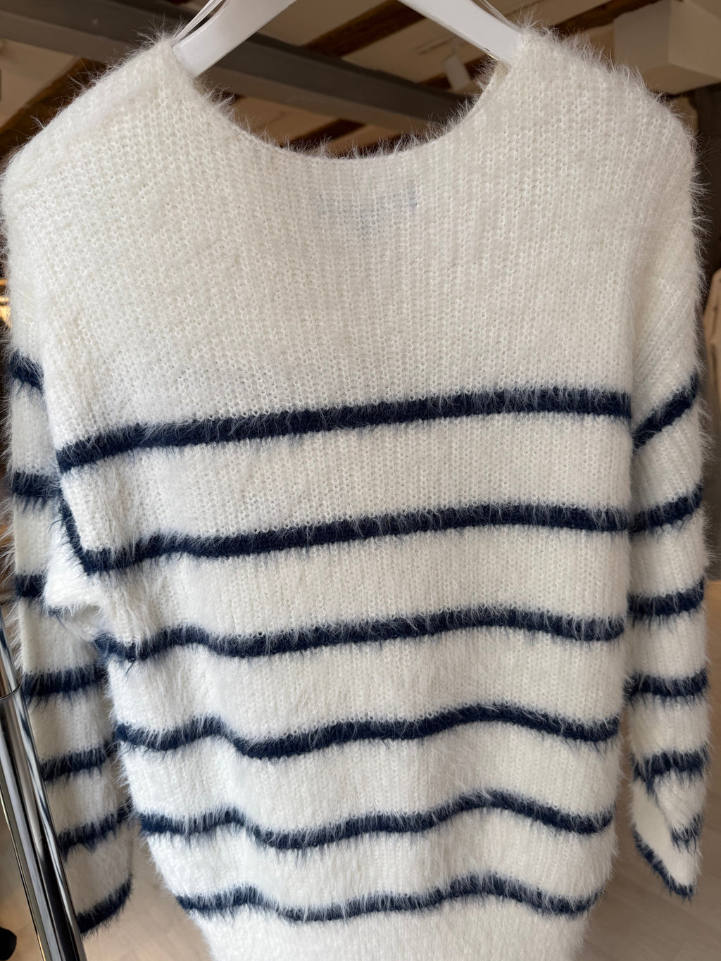Fuzzy Sweater with Horizontal Stripes