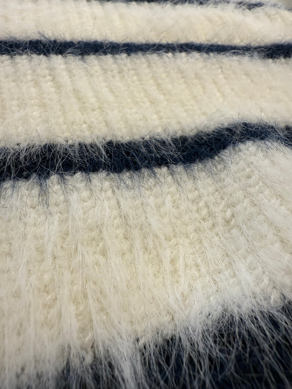 Fuzzy Sweater with Horizontal Stripes