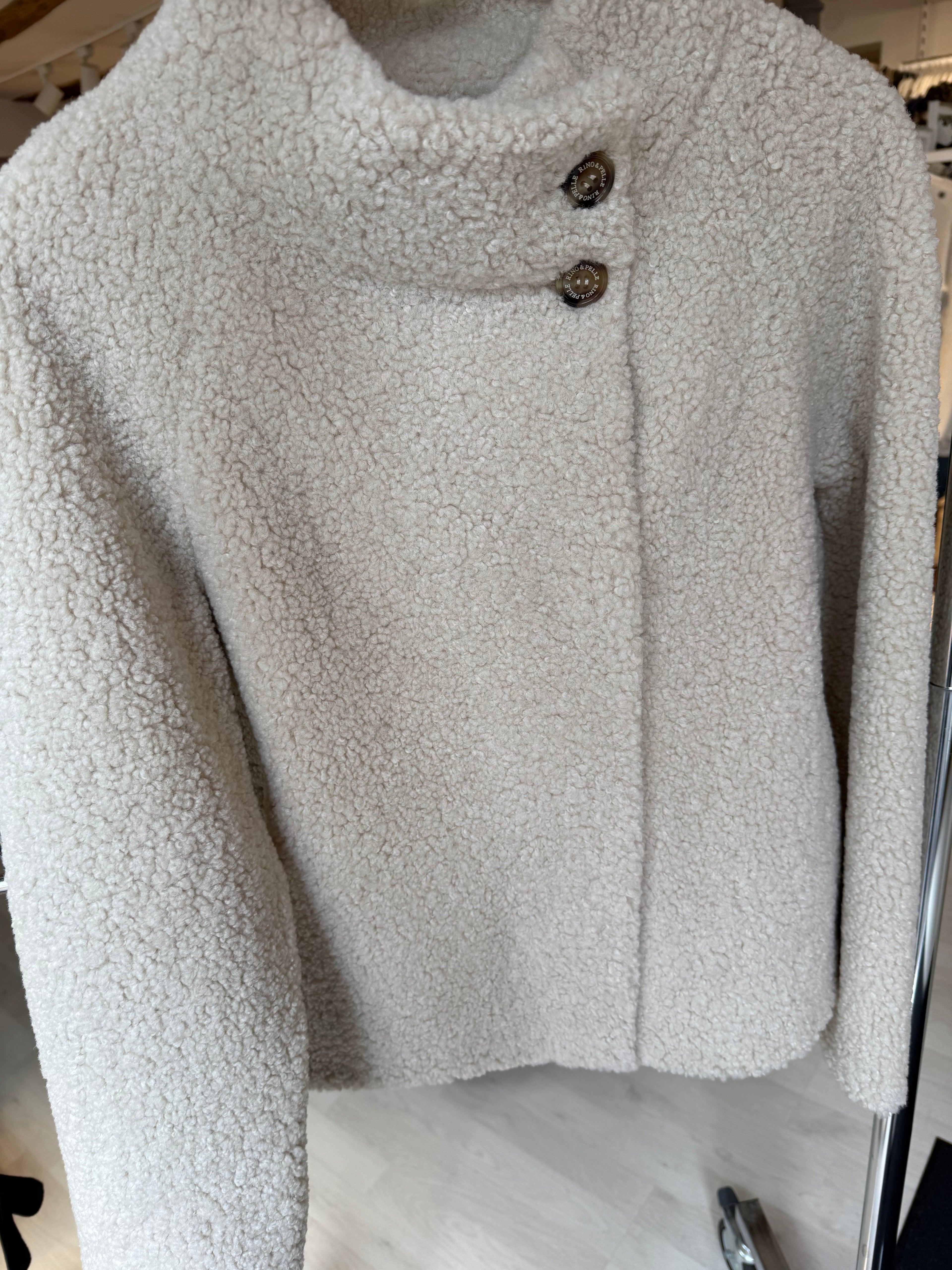 Beige Faux Suede Jacket with High Collar