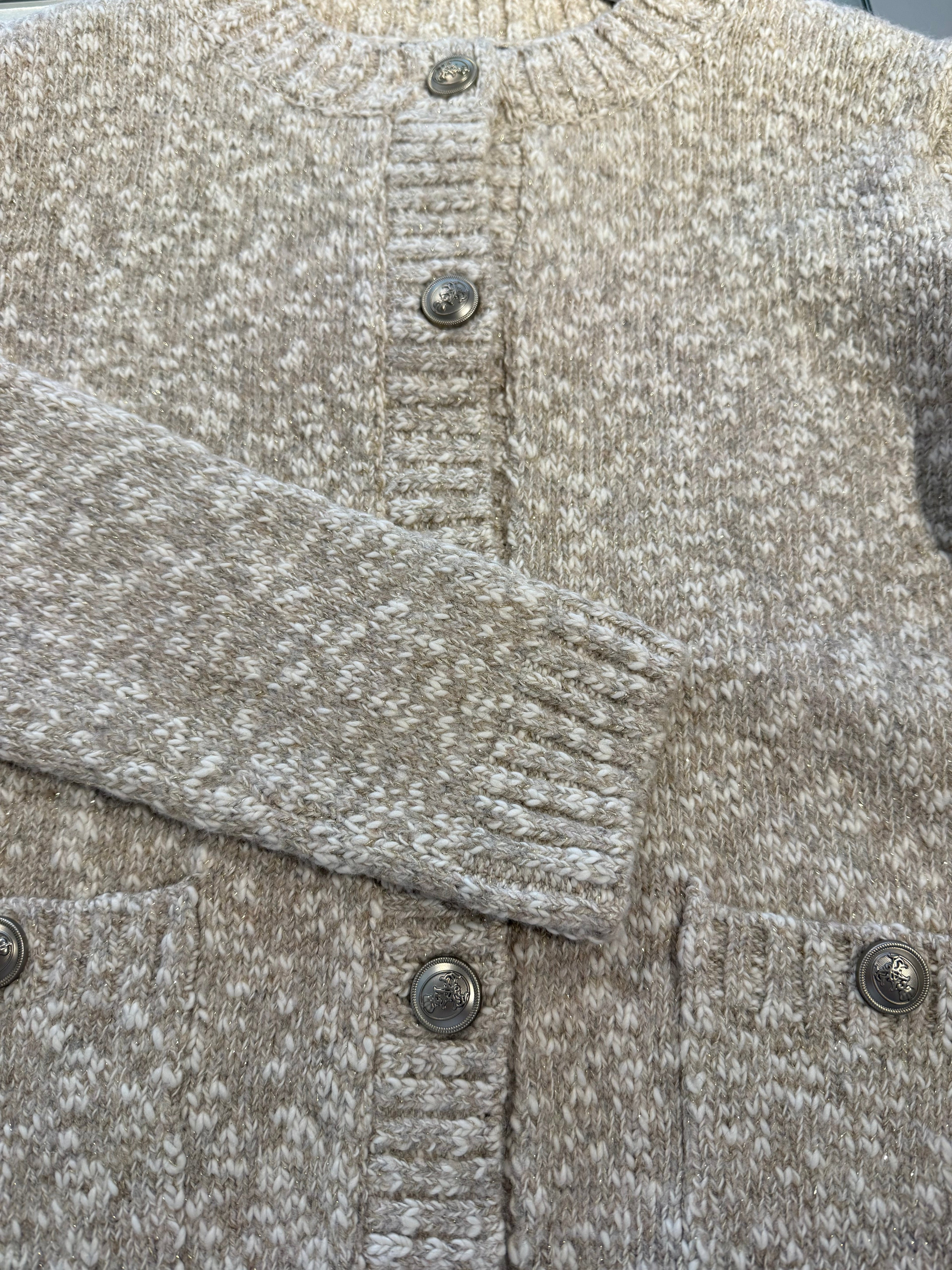 Beige Glitter Knit Cardigan