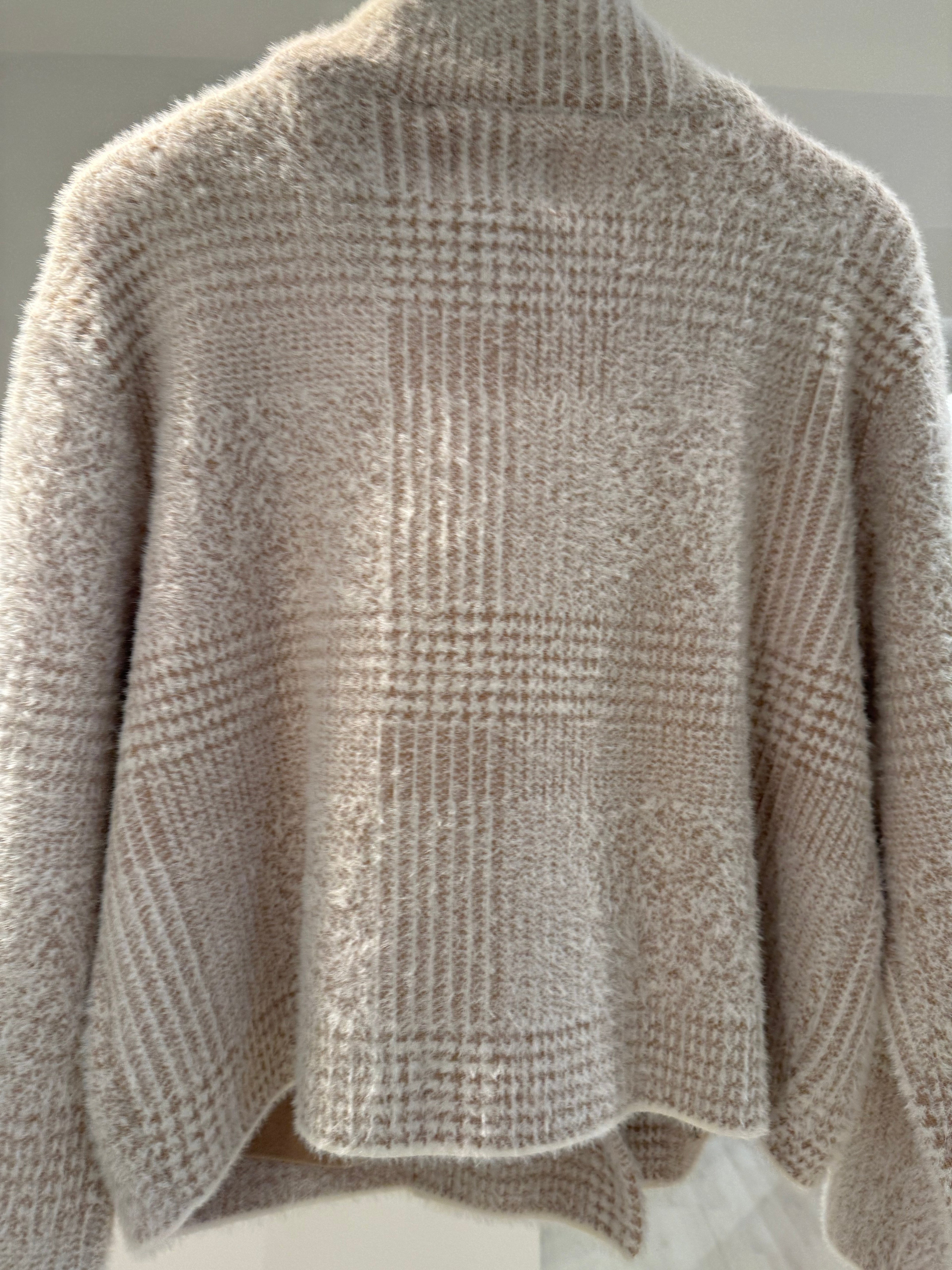 Short double breasted jacket Stone check