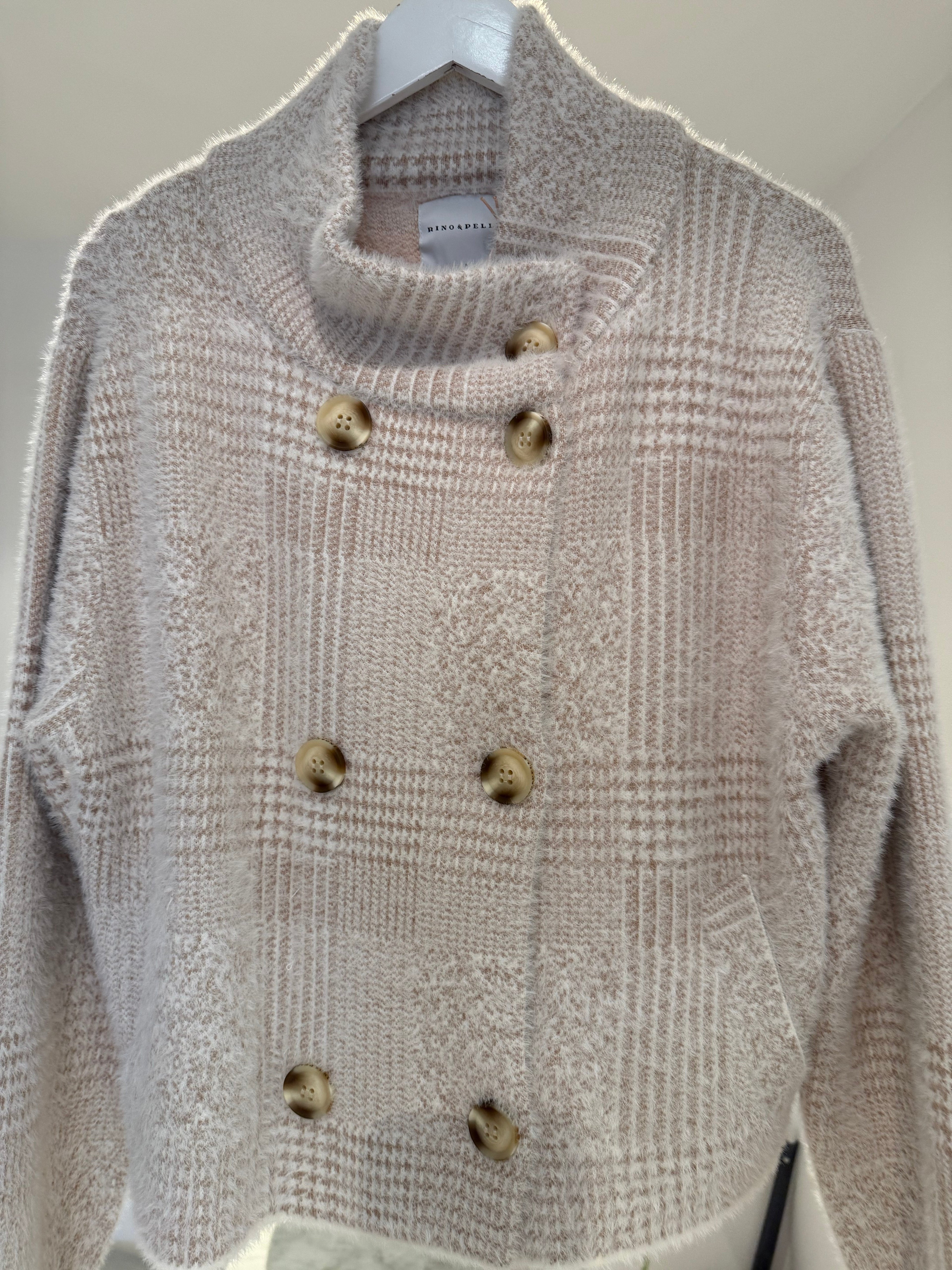 Short double breasted jacket Stone check