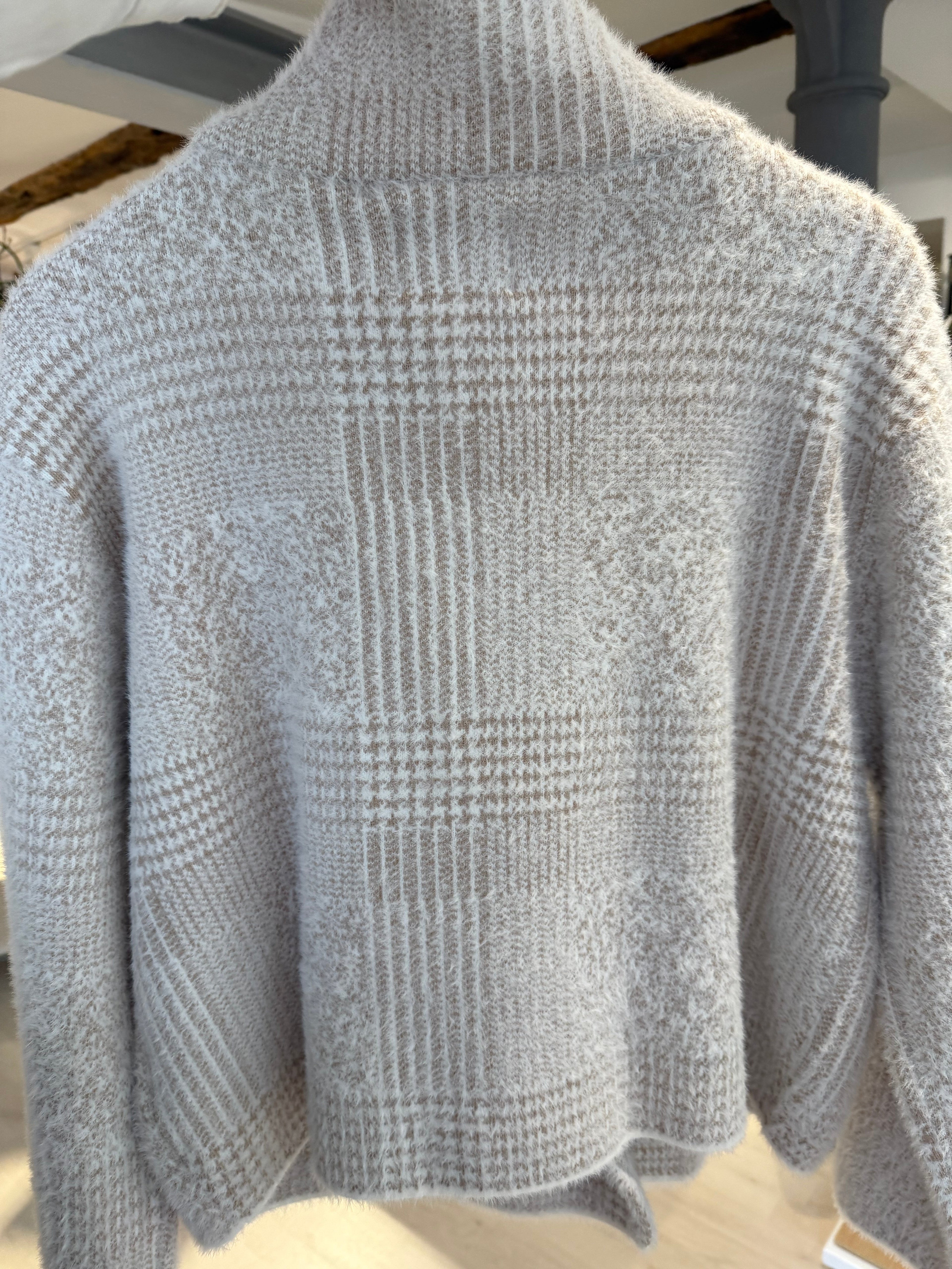 Short double breasted jacket Stone check