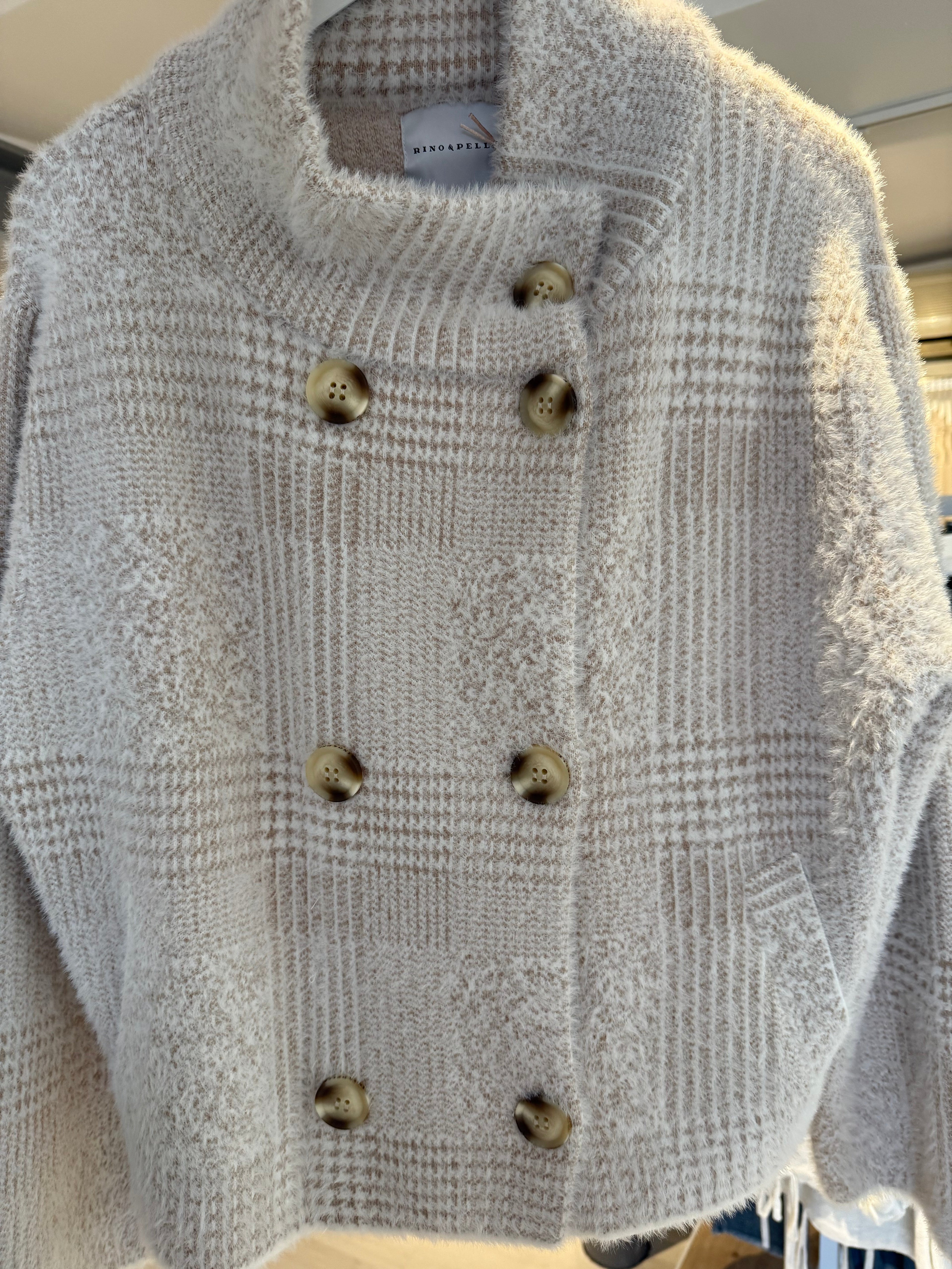 Short double breasted jacket Stone check