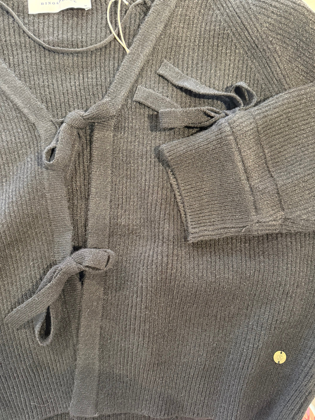 Knitted Cardigan with bows – Black