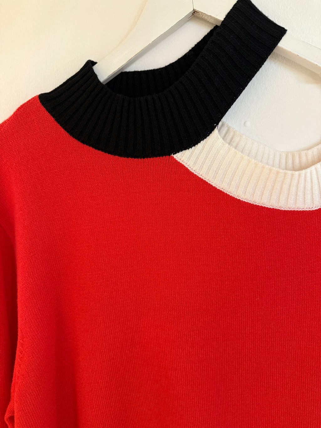 Red Sweater with Contrast High Collar