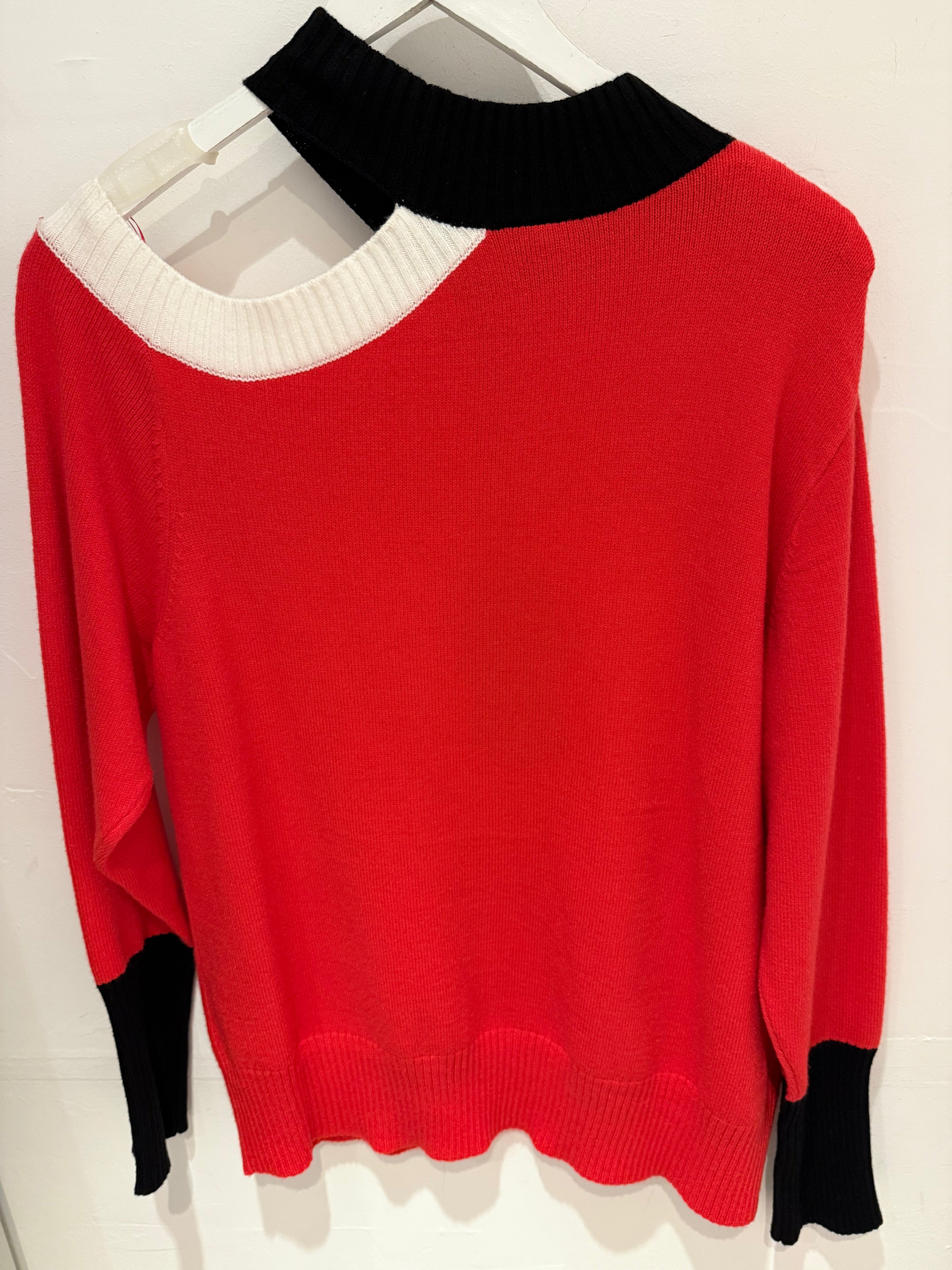 Red Sweater with Contrast High Collar