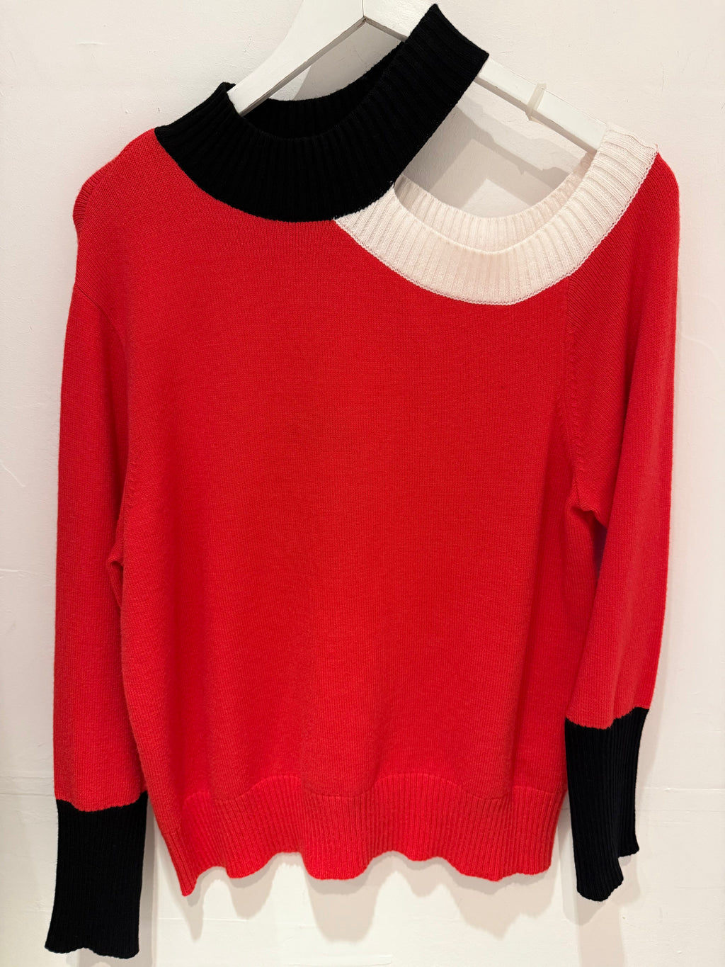Red Sweater with Contrast High Collar