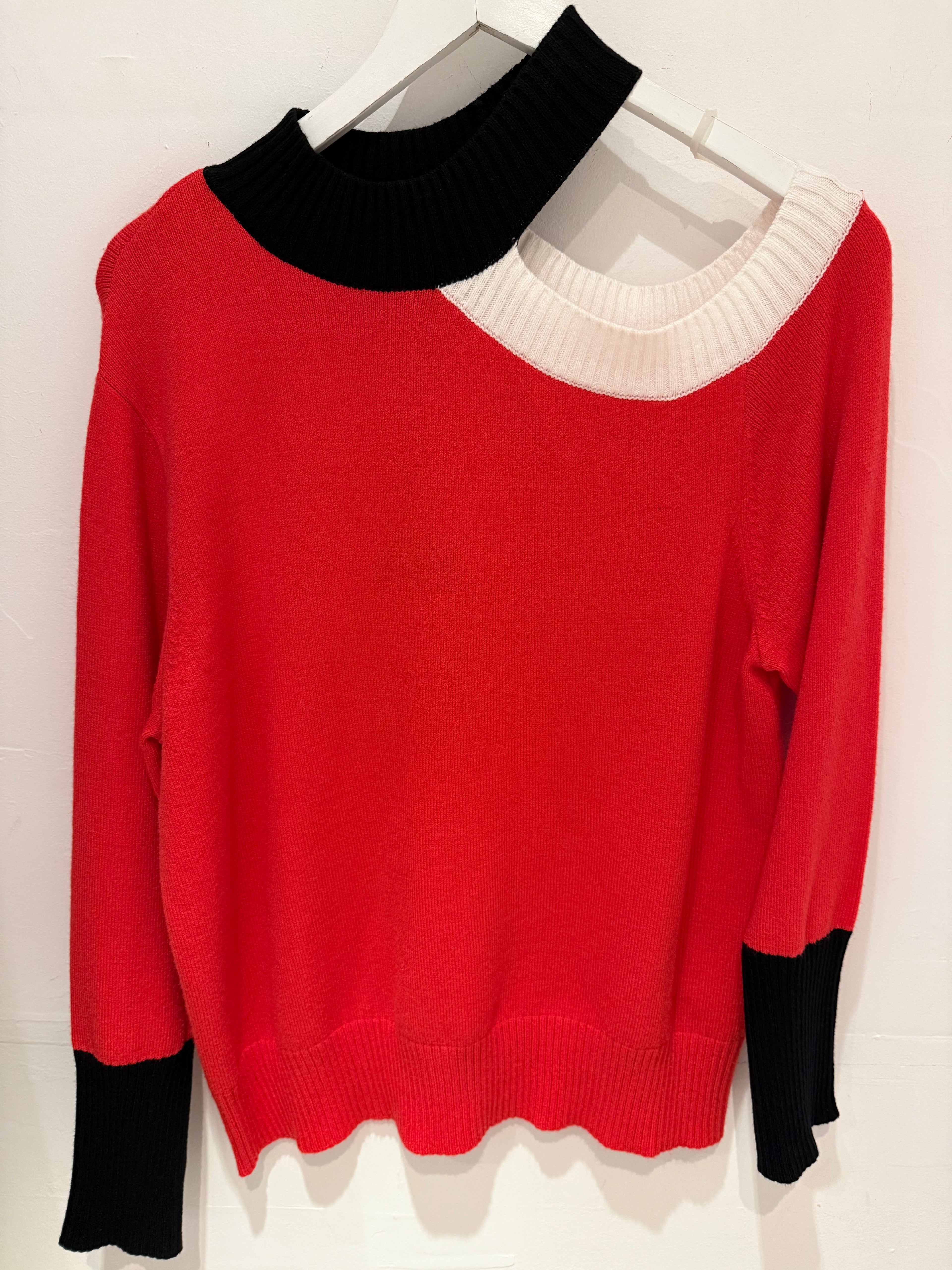 Red Sweater with Contrast High Collar
