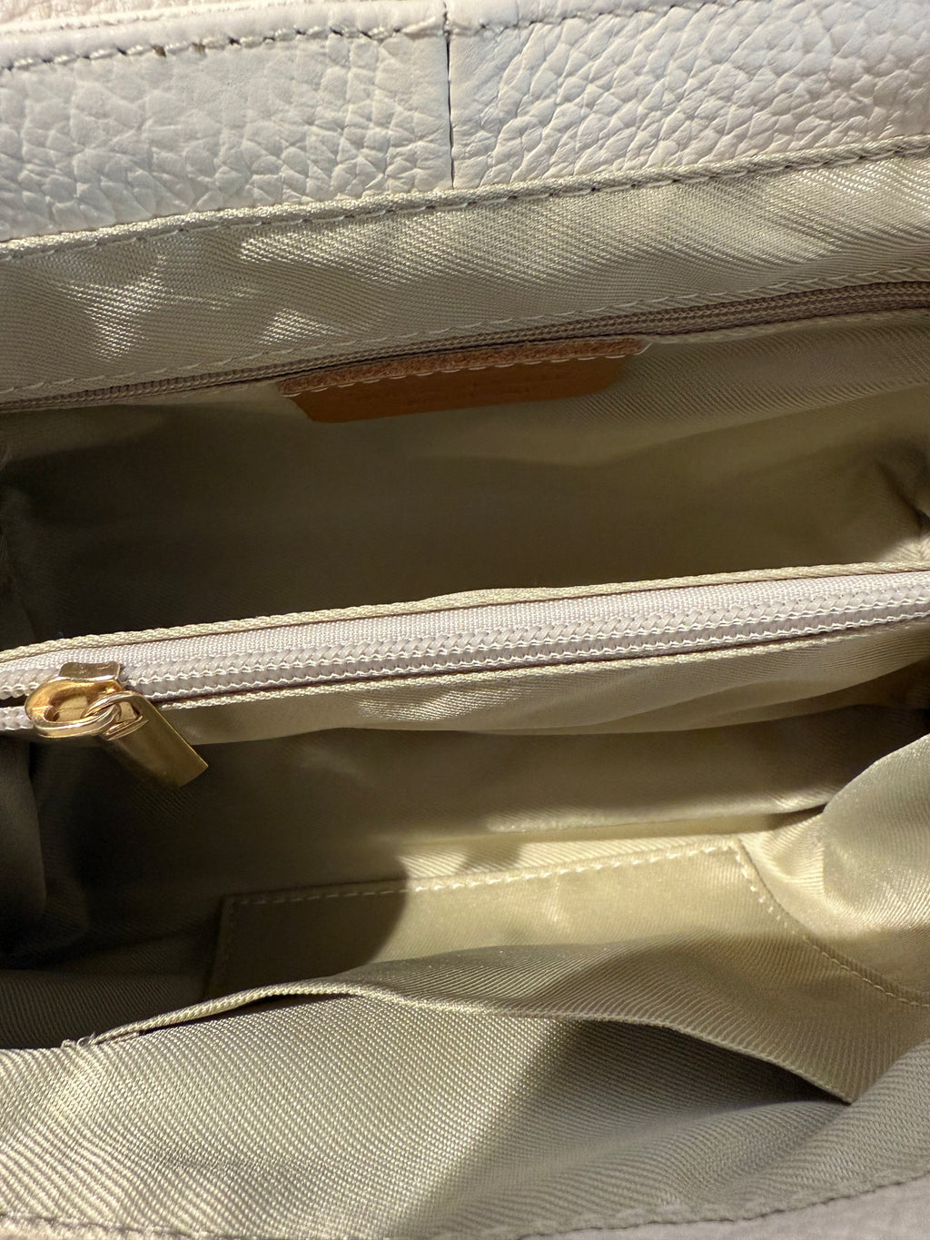 Cream Structured Handbag with Gold-Tone Lock