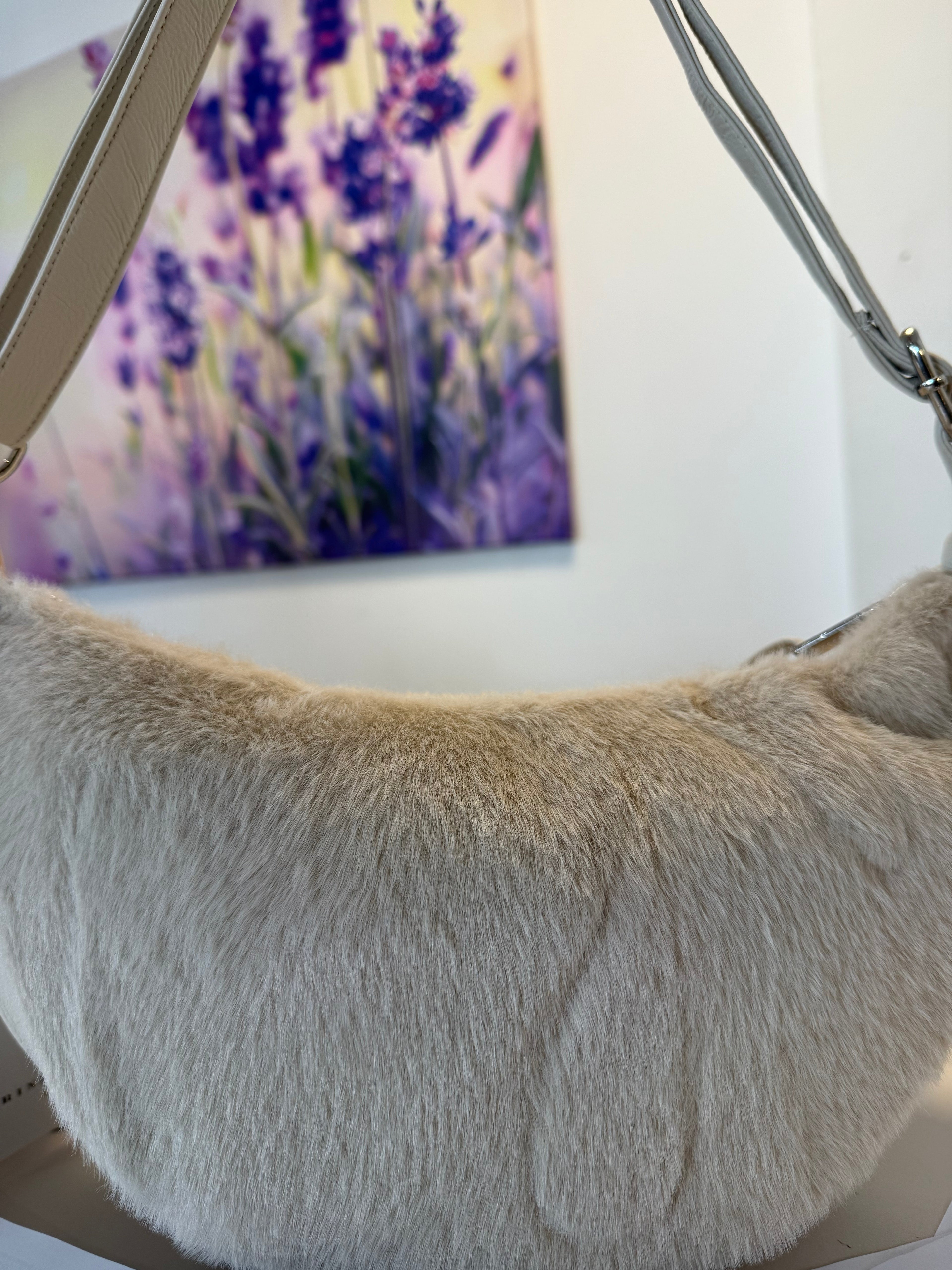 Cream Beige Faux-Fur Shoulder Bag