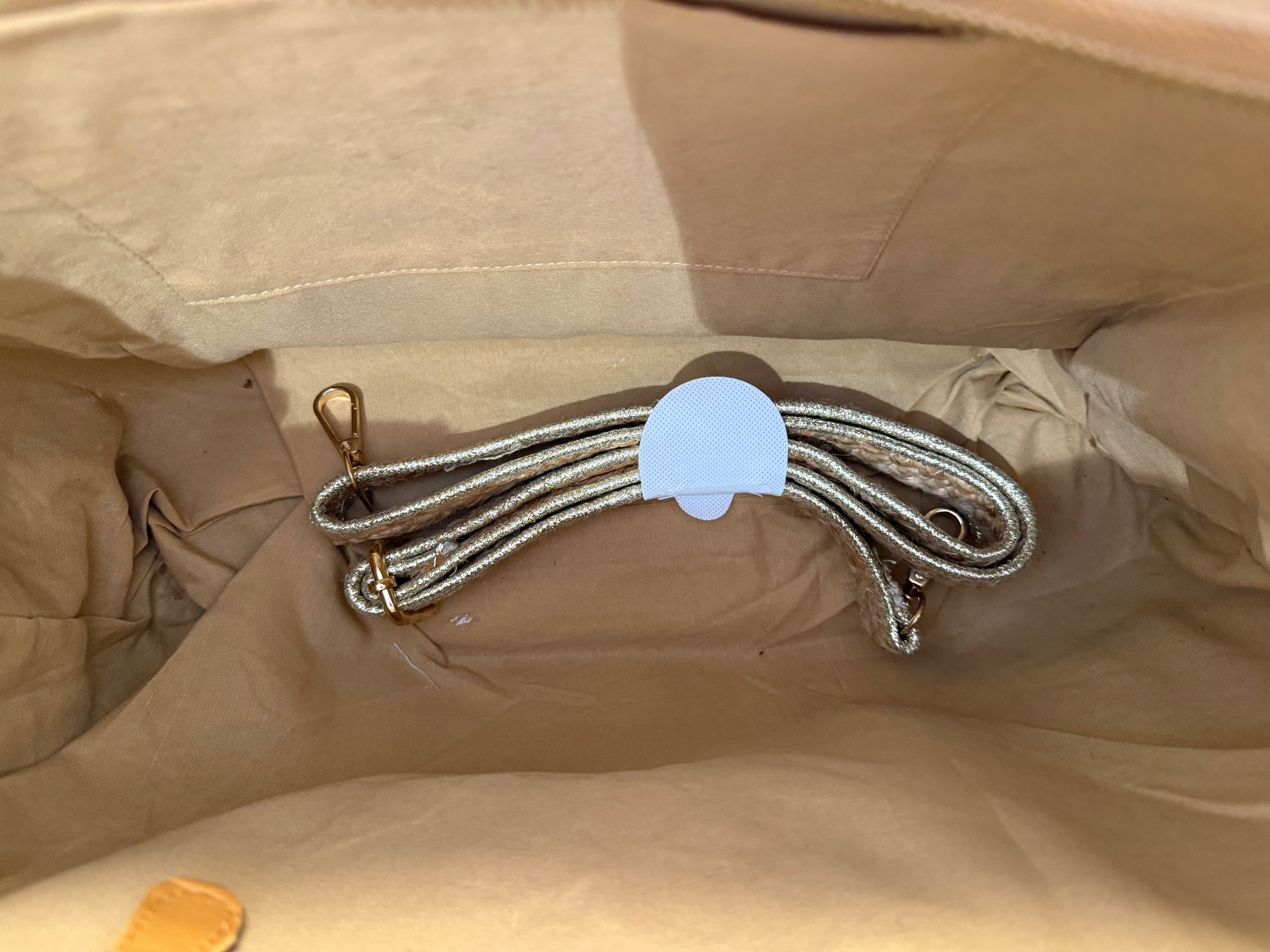 Beaded Straw Tote Bag with Bamboo Handles