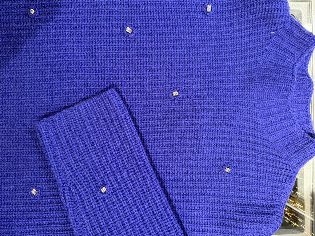 Cashmere Wool Knit Top with Crystal Embellishments