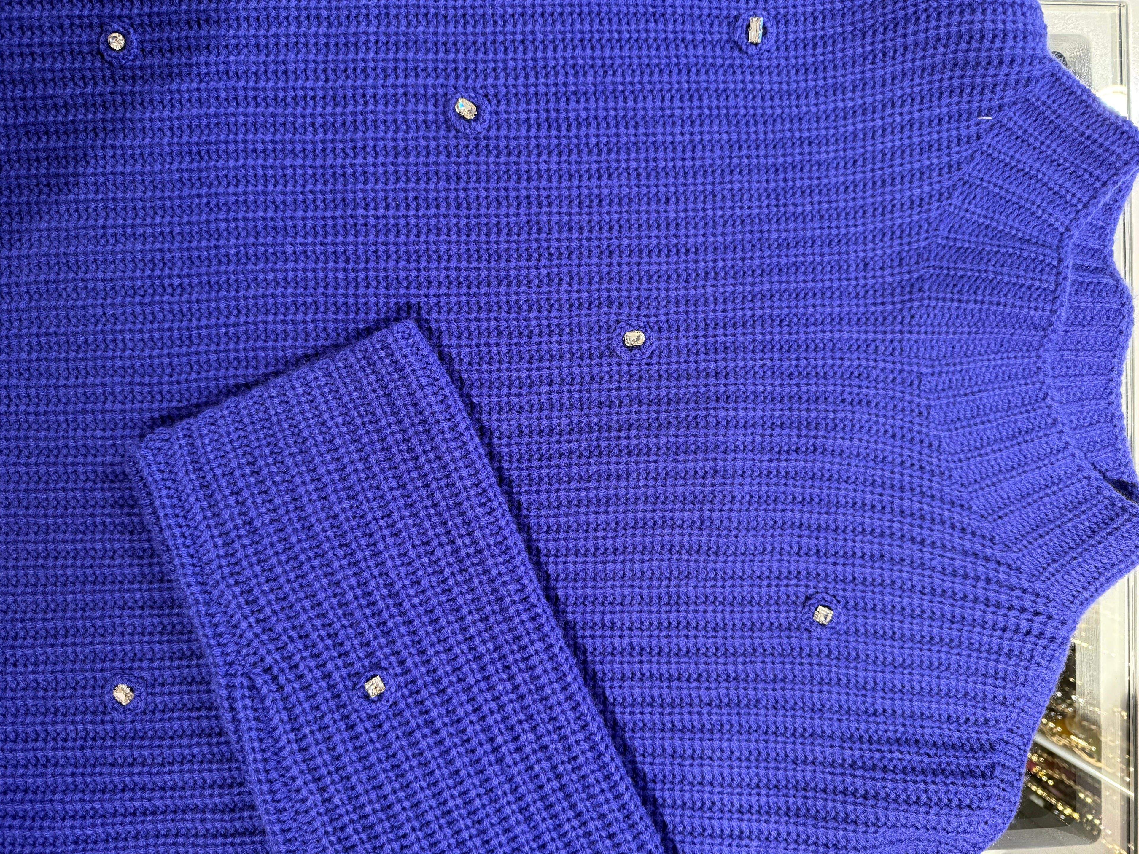 Cashmere Wool Knit Top with Crystal Embellishments